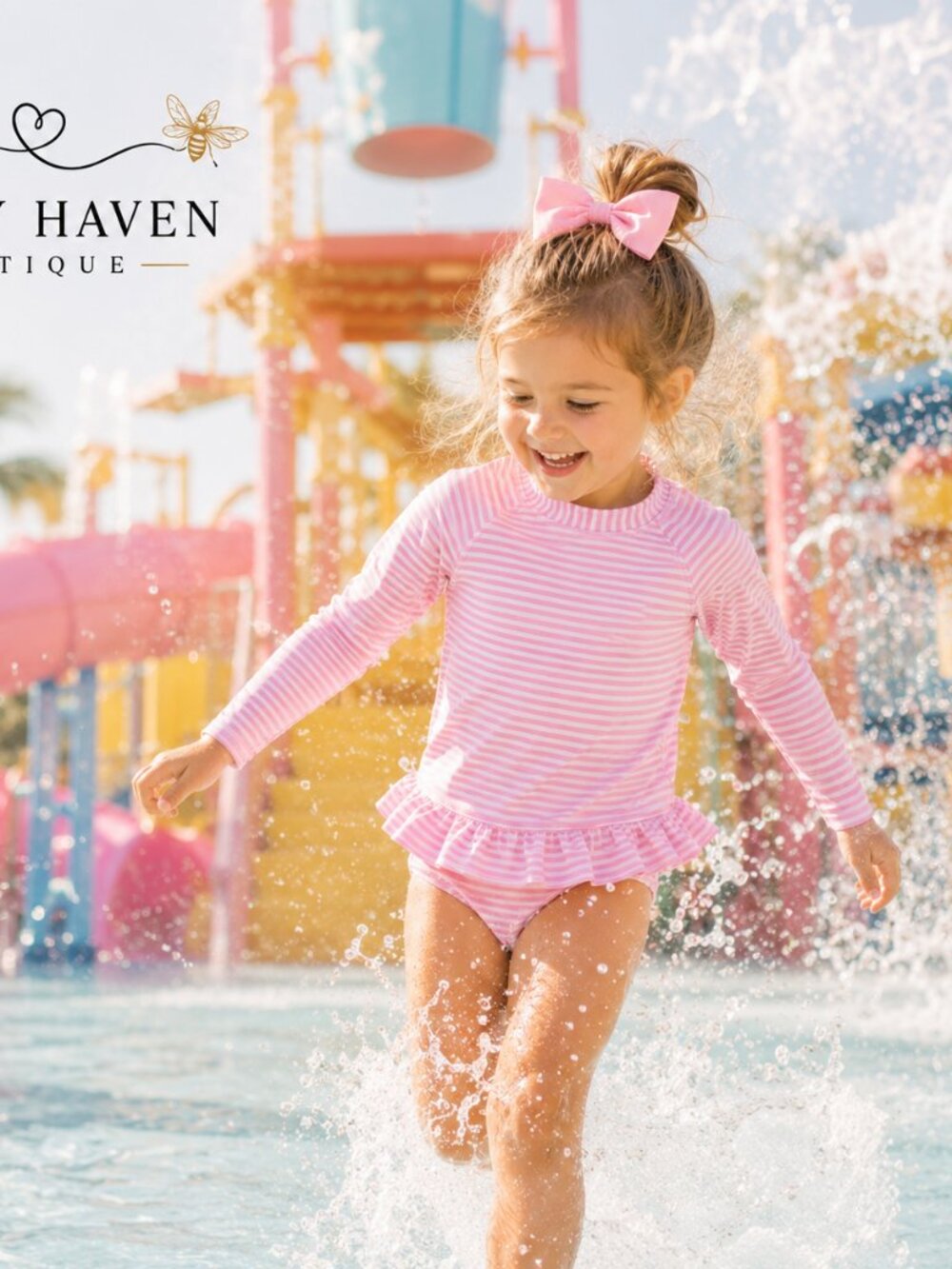 βοΈ Kids UPF50+ Ruffle Rash Guard Swim Top β Pink βοΈ - Picture 2 of 3